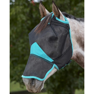 Masque anti-mouches Weatherbeeta ComFiTec Deluxe Fine Mesh avec nez Noir / turquoise