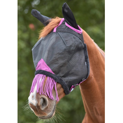 Masque anti-mouches Weatherbeeta ComFiTec Deluxe Durable Mesh oreilles et franges Noir / violet