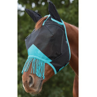 Masque anti-mouches Weatherbeeta ComFiTec Deluxe Mesh oreilles et franges Noir / turquoise Masque anti-mouches Weatherbeeta ComFiTec Deluxe Mesh oreilles et franges Noir / turquoise