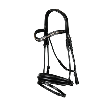 Bridon Muserolle Combinée Moyenne avec Pull-Back Dressage Cuir Rond Dy'on Bridon Muserolle Combinée Moyenne avec Pull-Back Dressage Cuir Rond Dy'on