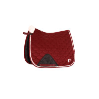 Tapis de selle de dressage Horze Geneva avec fausse fourrure Merlot vin rouge Tapis de selle de dressage Horze Geneva avec fausse fourrure Merlot vin rouge
