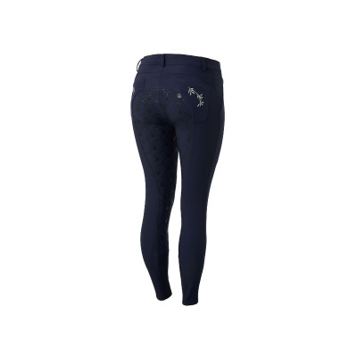 Pantalon d'équitation fond intégral Horze Kaitlin pour femme avec déco florale Bleu foncé peacoat