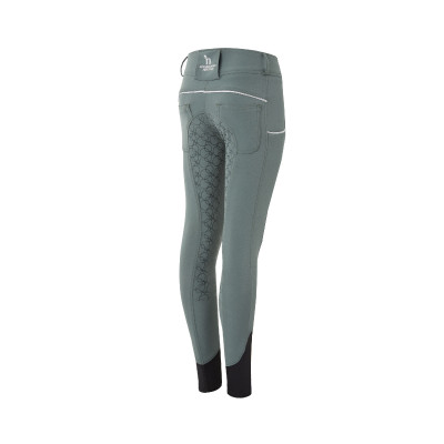 Pantalon d'équitation fond intégral en silicone Horze Leighton Ado poche téléphone Gris clair