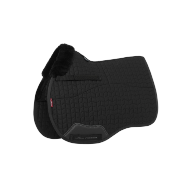 Tapis de selle LeMieux Square mixte doublé sur la moitié en Merino+ Tapis de selle LeMieux Square mixte doublé sur la moitié en Merino+