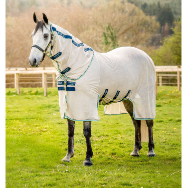 Couverture anti-mouches Horseware Amigo Bug Buster Blanc chalk / marine / haze