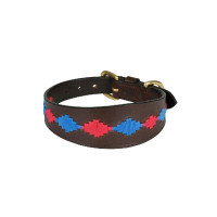 Collier pour chien Weatherbeeta cuir Polo Lurcher Marron beaufort / rose / bleu