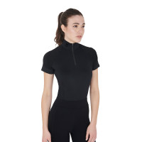 Base layer ajusté manches courtes femme en tissu technique Equestro Noir / lila