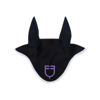 Bonnet anti-mouches en tissu technique avec logo multicolore Equestro Noir / blanc / violet Bonnet anti-mouches en tissu technique avec logo multicolore Equestro Noir / blanc / violet
