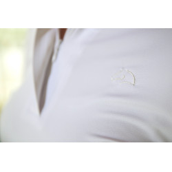 Polo de concours HKM Hunter manches longues Blanc / taupe Polo de concours HKM Hunter manches longues Blanc / taupe