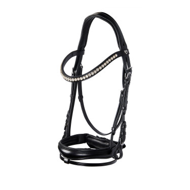 Bride anglaise en cuir avec paillettes sans rênes Equestro Bride anglaise en cuir avec paillettes sans rênes Equestro