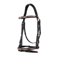 Bride anglaise en cuir clincher couleur or rose sans rênes Equestro Noir