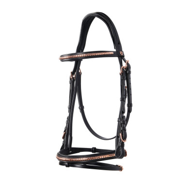 Bride anglaise en cuir clincher couleur or rose sans rênes Equestro Noir