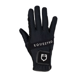 Gants en tissu technique avec logo multicolore Equestro Noir / blanc