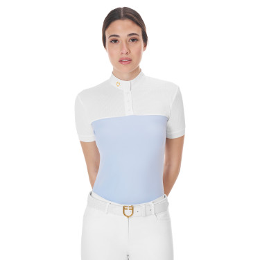 Polo ajusté en tissu technique et mesh manches courtes femme Equestro Bleu ciel