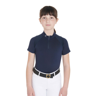 Polo d'entraînement technique manches courtes enfant avec fermeture éclair Equestro Marine blazer