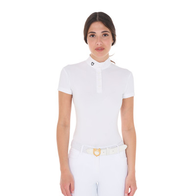 Polo de concours à col mandarin ajusté manches courtes femme Sally Equestro Blanc