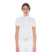 Polo de concours ajusté en stretch avec fermeture éclair et mesh femme Taline Equestro Blanc