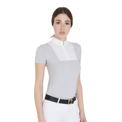 Polo de concours ajusté manches courtes femme Mariam Equestro Gris / blanc