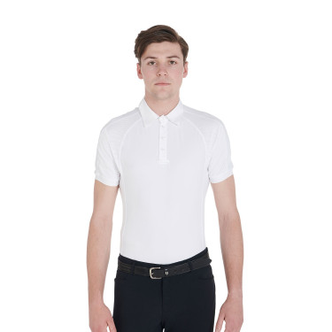 Polo de concours ajusté manches courtes homme 4 boutons Equestro Blanc Polo de concours ajusté manches courtes homme 4 boutons Equestro Blanc