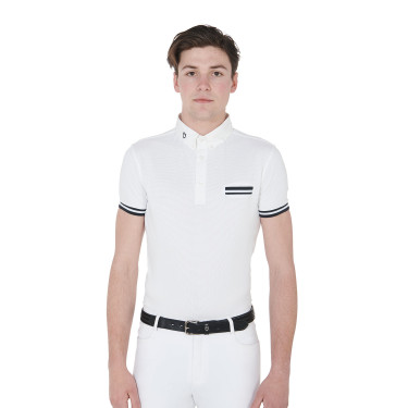 Polo de concours ajusté manches courtes homme avec inserts noirs Garen Equestro Polo de concours ajusté manches courtes homme avec inserts noirs Garen Equestro