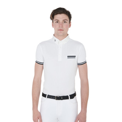 Polo de concours ajusté manches courtes homme avec inserts noirs Garen Equestro Blanc