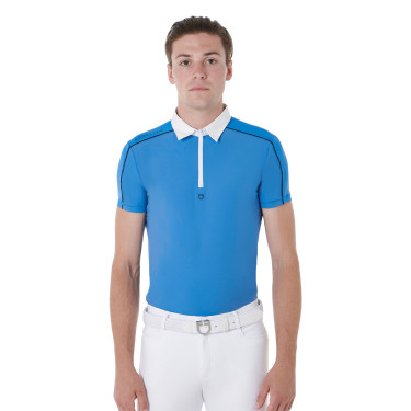 Polo de concours manches courtes homme avec fermeture éclair et bordure en mesh Equestro Polo de concours manches courtes homme avec fermeture éclair et bordure en mesh Equestro