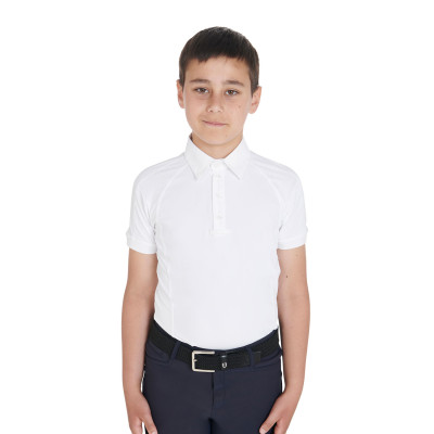 Polo de concours garçon cintré manches courtes 4 boutons Equestro Blanc