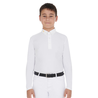 Polo manches longues garçon en tissu technique polaire Warm+ Equestro Blanc