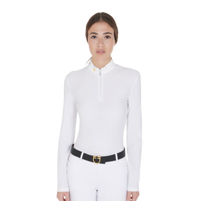 Polo manches longues en tissu polaire technique femme Warm+ Equestro Blanc