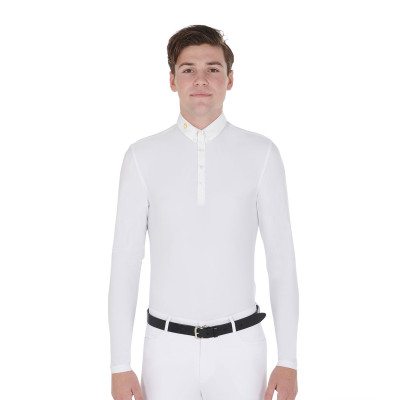 Polo manches longues en tissu polaire technique homme Warm+ Equestro Blanc