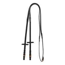 Rênes en cuir et caoutchouc Kris avec boucles en or rose Equestro Noir