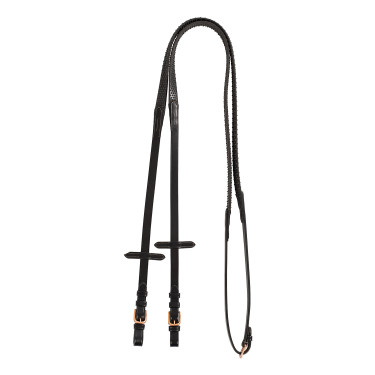 Rênes en cuir et caoutchouc Kris avec boucles en or rose Equestro Rênes en cuir et caoutchouc Kris avec boucles en or rose Equestro