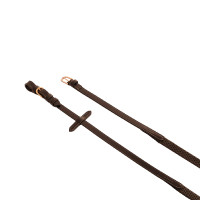 Rênes en cuir et caoutchouc Kris avec boucles en or rose Equestro Marron foncé Rênes en cuir et caoutchouc Kris avec boucles en or rose Equestro Marron foncé