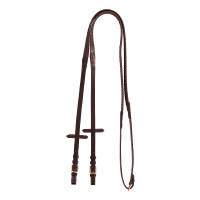 Rênes en cuir et caoutchouc Kris avec boucles en or rose Equestro Marron foncé Rênes en cuir et caoutchouc Kris avec boucles en or rose Equestro Marron foncé