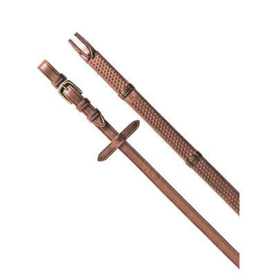 Rênes en caoutchouc 5/8" avec traversins en cuir et boucles en laiton Equestro Cognac