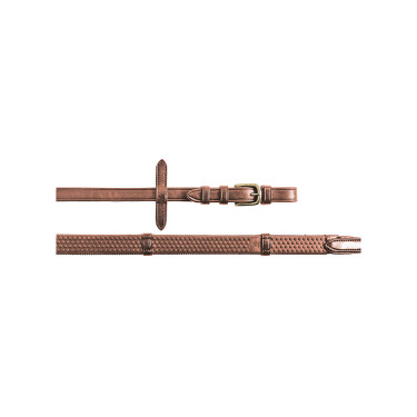 Rênes en caoutchouc 5/8" avec traversins en cuir et boucles en laiton Equestro Rênes en caoutchouc 5/8" avec traversins en cuir et boucles en laiton Equestro