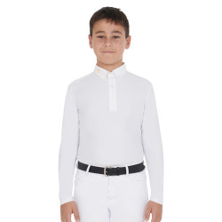 Polo manches longues garçon en tissu technique polaire Warm+ Equestro Blanc Polo manches longues garçon en tissu technique polaire Warm+ Equestro Blanc