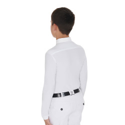 Polo manches longues garçon en tissu technique polaire Warm+ Equestro Blanc Polo manches longues garçon en tissu technique polaire Warm+ Equestro Blanc