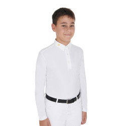 Polo manches longues garçon en tissu technique polaire Warm+ Equestro Blanc Polo manches longues garçon en tissu technique polaire Warm+ Equestro Blanc