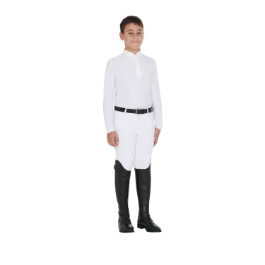 Polo manches longues garçon en tissu technique polaire Warm+ Equestro Polo manches longues garçon en tissu technique polaire Warm+ Equestro