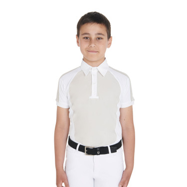 Polo de concours garçon cintré manches courtes 4 boutons Equestro Grège Beige