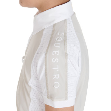 Polo de concours garçon cintré manches courtes 4 boutons Equestro Grège Beige