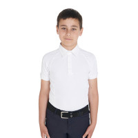 Polo de concours garçon cintré manches courtes 4 boutons Equestro Blanc Polo de concours garçon cintré manches courtes 4 boutons Equestro Blanc