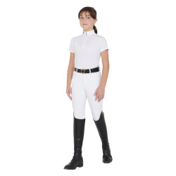 Polo de concours fille cintré manches courtes avec fermeture éclair Lusineh Equestro Blanc Polo de concours fille cintré manches courtes avec fermeture éclair Lusineh Equestro Blanc