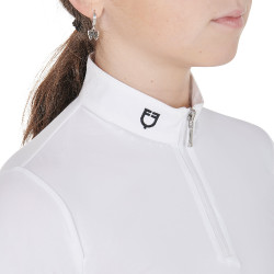 Polo de concours fille anti-UV cintré manches longues avec fermeture éclair Anahid Equestro Blanc