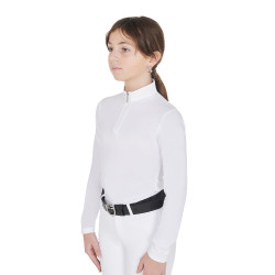 Polo de concours fille anti-UV cintré manches longues avec fermeture éclair Anahid Equestro Blanc