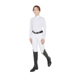 Polo de concours fille anti-UV cintré manches longues avec fermeture éclair Anahid Equestro Blanc