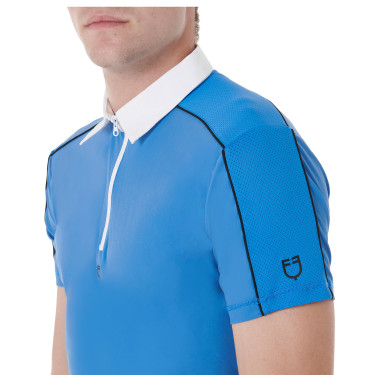 Polo de concours manches courtes homme avec fermeture éclair et bordure en mesh Equestro Polo de concours manches courtes homme avec fermeture éclair et bordure en mesh Equestro