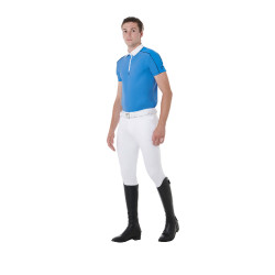 Polo de concours manches courtes homme avec fermeture éclair et bordure en mesh Equestro Daphne Bleu Polo de concours manches courtes homme avec fermeture éclair et bordure en mesh Equestro Daphne Bleu