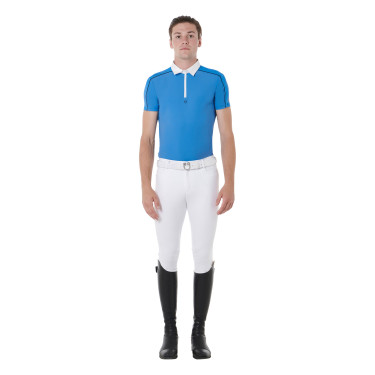 Polo de concours manches courtes homme avec fermeture éclair et bordure en mesh Equestro Polo de concours manches courtes homme avec fermeture éclair et bordure en mesh Equestro